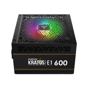 Sursa Gaming Gamdias Kratos E1 RGB 600W, Eficienta 80%, 5x SATA, 2x MOLEX, 2x 6+2 pin, PFC activ